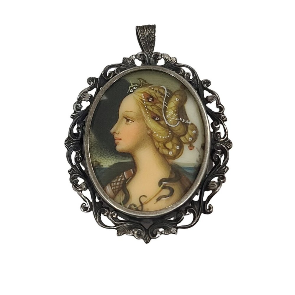 Brooch Pin Or Pendant Lady Cameo Portrait 800 Filigree Vintage